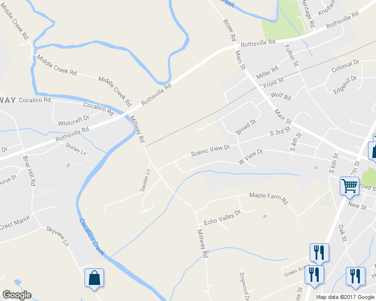 map of restaurants, bars, coffee shops, grocery stores, and more near 142 Scenic View Drive in Ephrata
