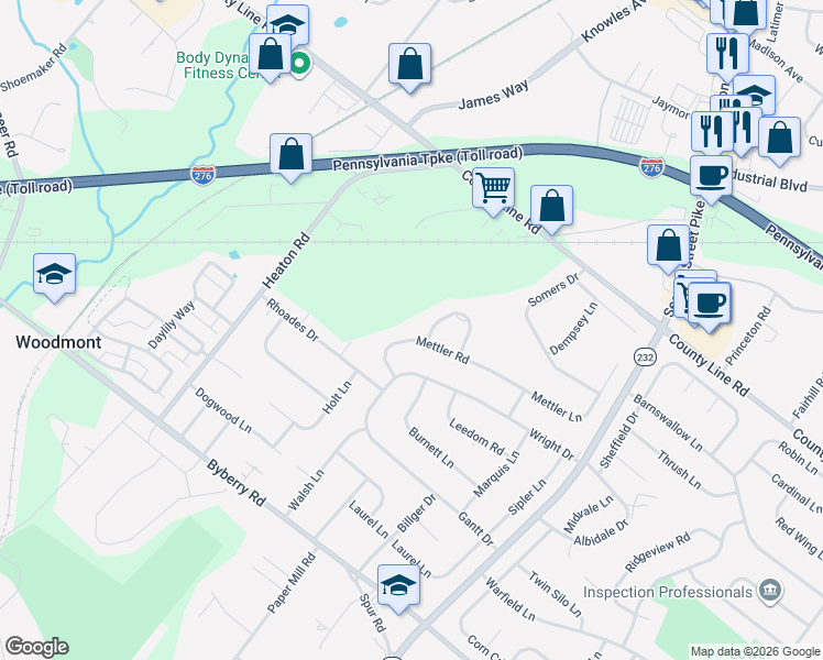 map of restaurants, bars, coffee shops, grocery stores, and more near 1291 Mettler Road in Montgomery County