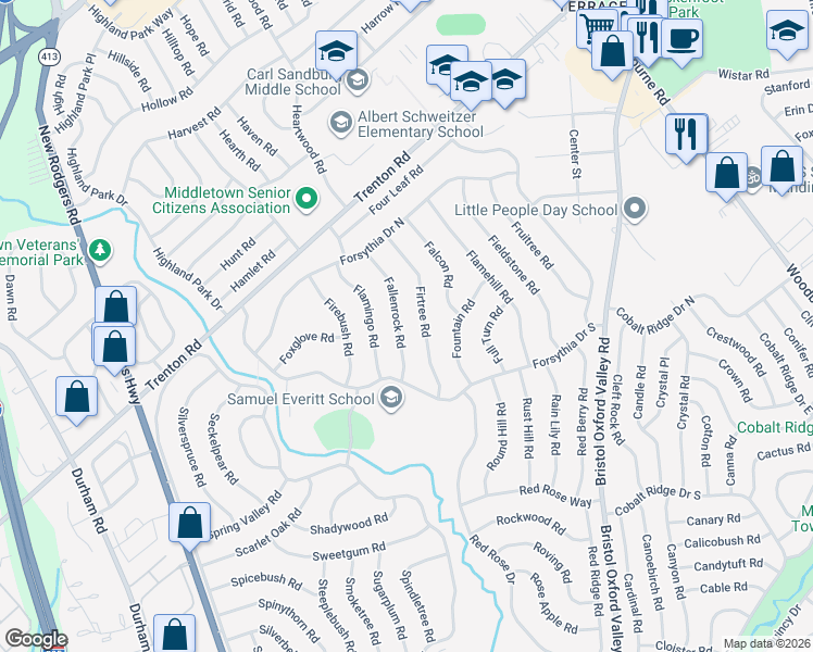 map of restaurants, bars, coffee shops, grocery stores, and more near 37 Firtree Road in Levittown