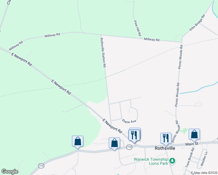 map of restaurants, bars, coffee shops, grocery stores, and more near 140 Rothsville Station Road in Lititz