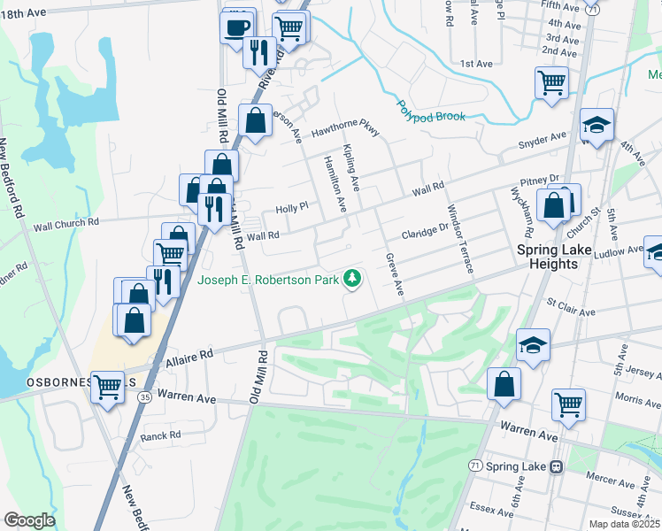 map of restaurants, bars, coffee shops, grocery stores, and more near 1 Garden Place in Spring Lake
