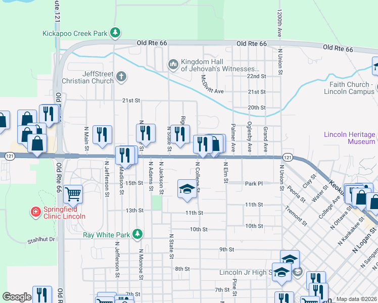 map of restaurants, bars, coffee shops, grocery stores, and more near 624 Woodlawn Road in Lincoln