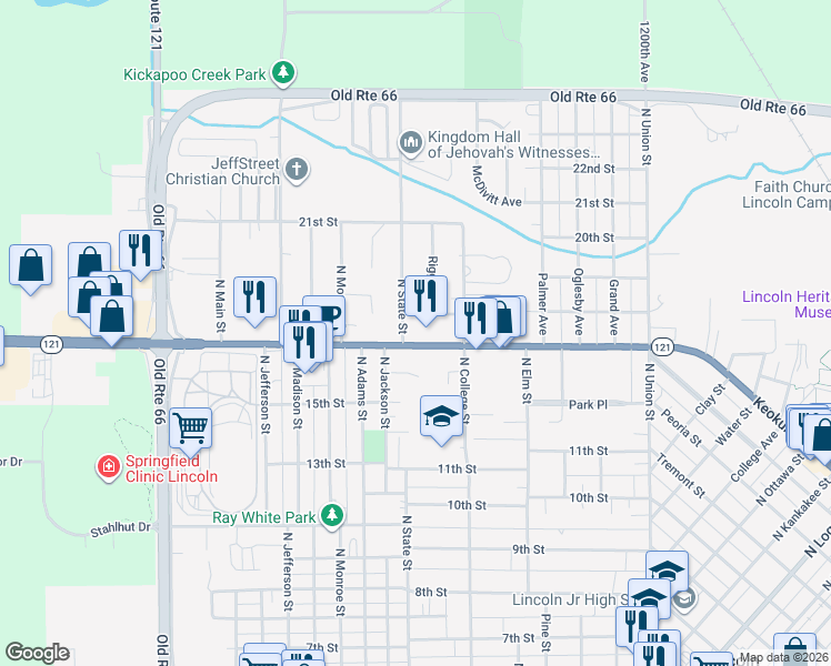 map of restaurants, bars, coffee shops, grocery stores, and more near 624 Woodlawn Road in Lincoln
