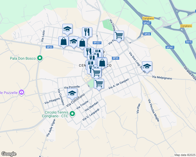map of restaurants, bars, coffee shops, grocery stores, and more near 30-31 Piazza Vittoria in Corigliano D'otranto