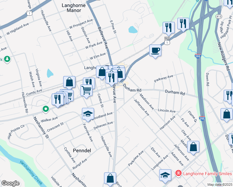 map of restaurants, bars, coffee shops, grocery stores, and more near 133 Bellevue Avenue in Penndel