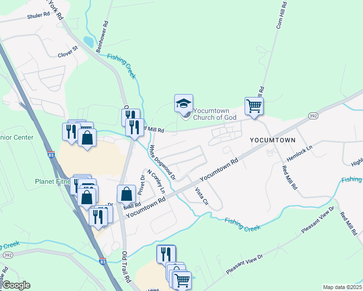 map of restaurants, bars, coffee shops, grocery stores, and more near 47 Red Barberry Drive in Goldsboro