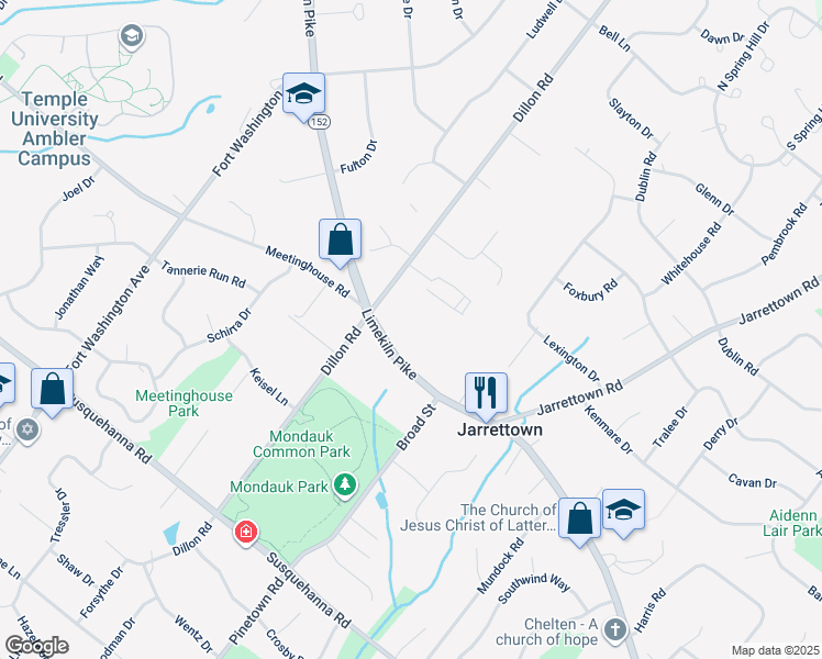 map of restaurants, bars, coffee shops, grocery stores, and more near 1314 Limekiln Pike in Dresher