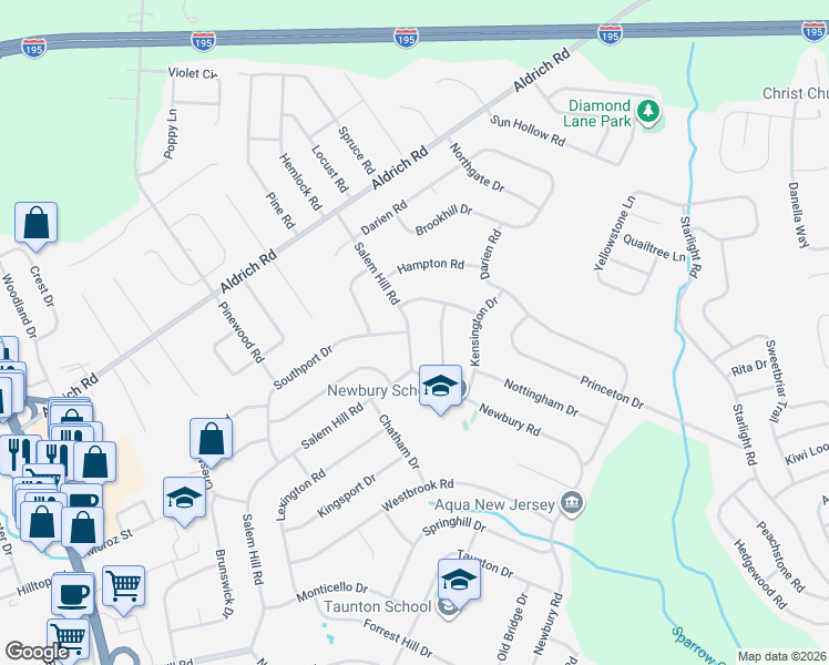 map of restaurants, bars, coffee shops, grocery stores, and more near 26 Salem Hill Road in Howell Township