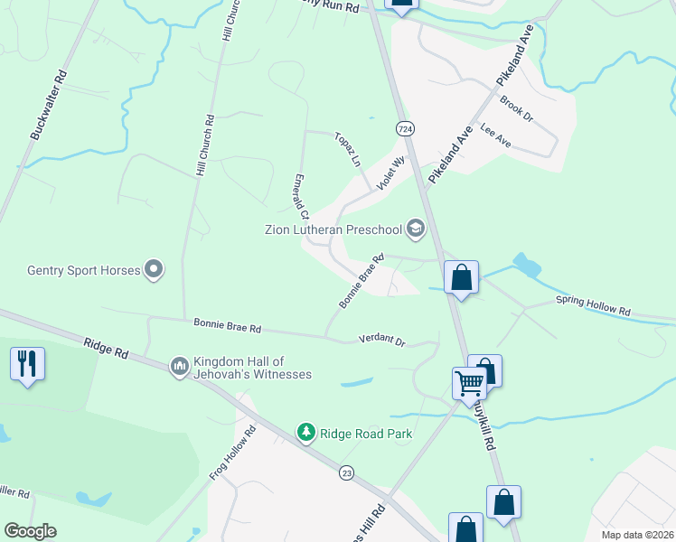 map of restaurants, bars, coffee shops, grocery stores, and more near 137 Violet Way in Phoenixville