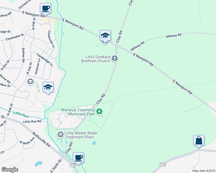 map of restaurants, bars, coffee shops, grocery stores, and more near 306 Clay Road in Lititz