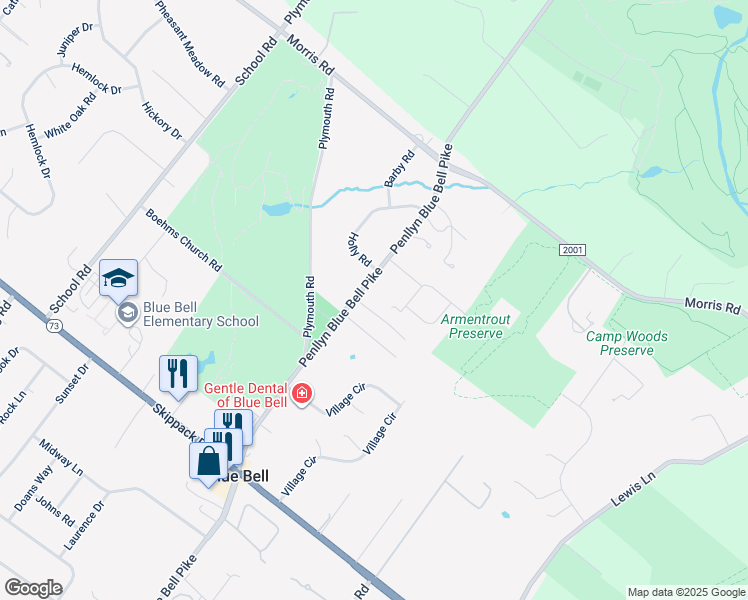 map of restaurants, bars, coffee shops, grocery stores, and more near 660 Penllyn Blue Bell Pike in Blue Bell