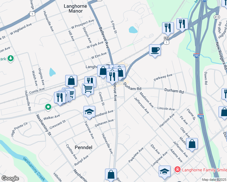 map of restaurants, bars, coffee shops, grocery stores, and more near 136 Lincoln Avenue in Penndel