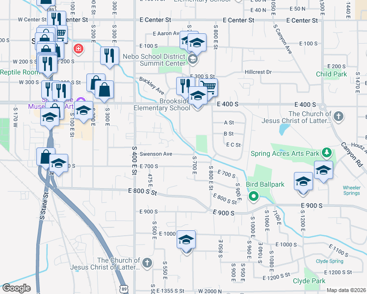 map of restaurants, bars, coffee shops, grocery stores, and more near 645 Swenson Avenue in Springville
