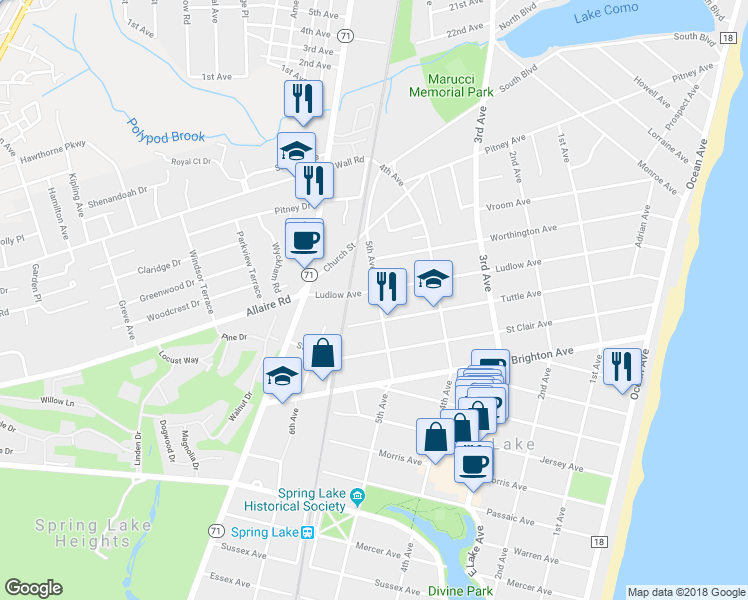 map of restaurants, bars, coffee shops, grocery stores, and more near 1901 5th Avenue in Spring Lake