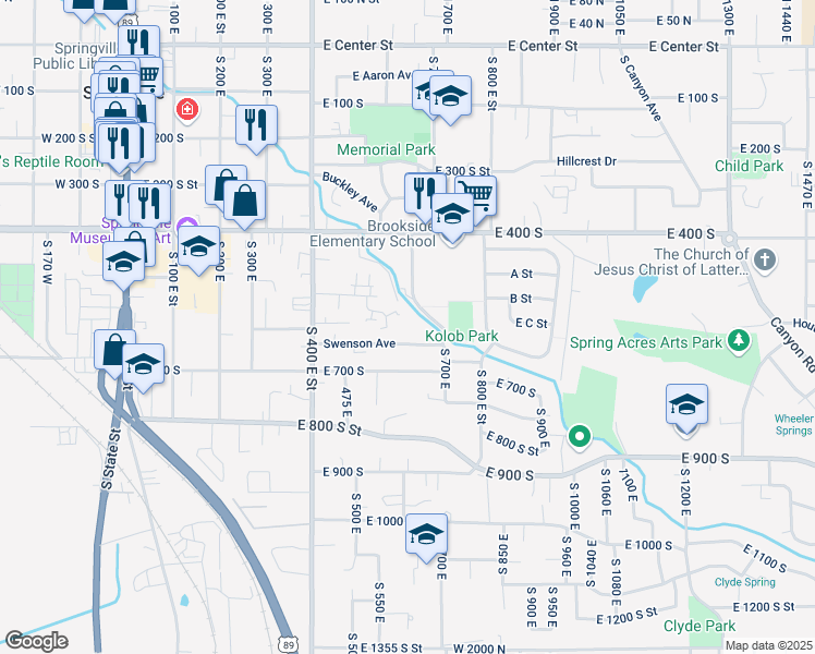 map of restaurants, bars, coffee shops, grocery stores, and more near 639 Swenson Avenue in Springville