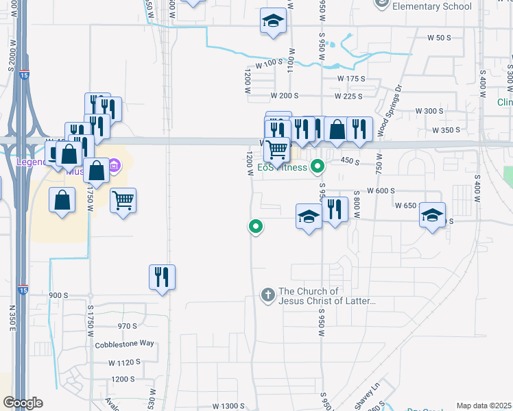 map of restaurants, bars, coffee shops, grocery stores, and more near 655 South 1200 West in Springville