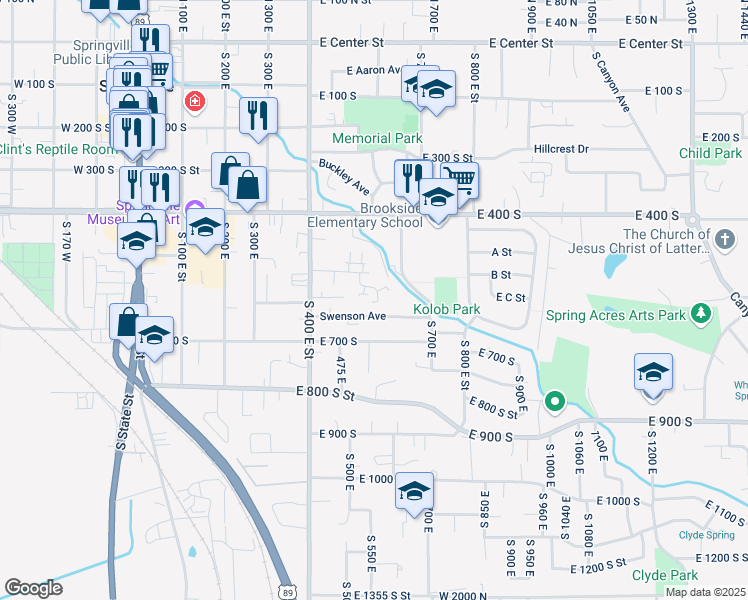 map of restaurants, bars, coffee shops, grocery stores, and more near 601 Swenson Avenue in Springville