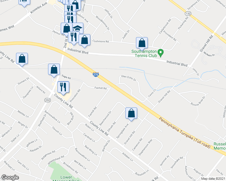 map of restaurants, bars, coffee shops, grocery stores, and more near 149 Fairhill Road in Bucks County