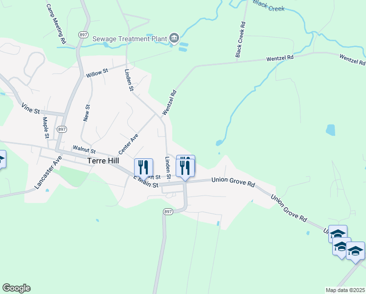 map of restaurants, bars, coffee shops, grocery stores, and more near 405 North Earl Street in East Earl