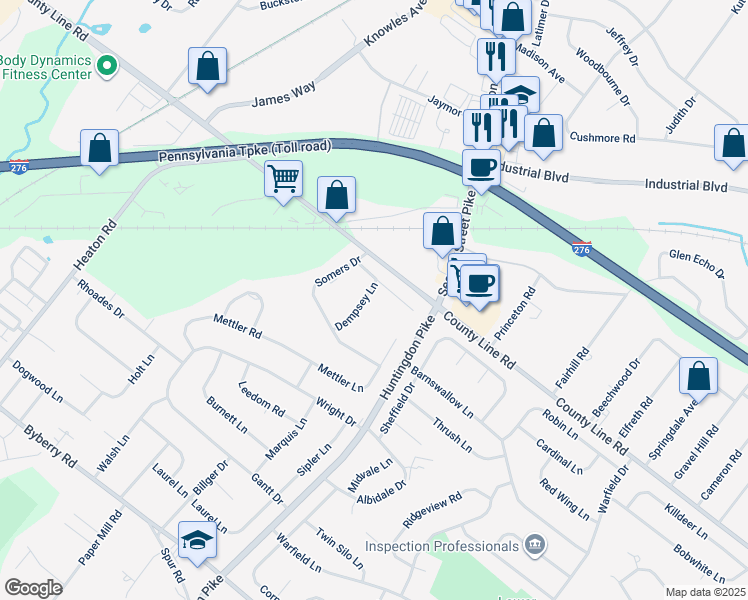 map of restaurants, bars, coffee shops, grocery stores, and more near 3895 Dempsey Lane in Montgomery