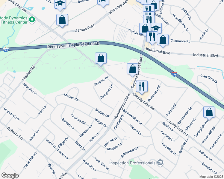 map of restaurants, bars, coffee shops, grocery stores, and more near 3895 Dempsey Lane in Montgomery
