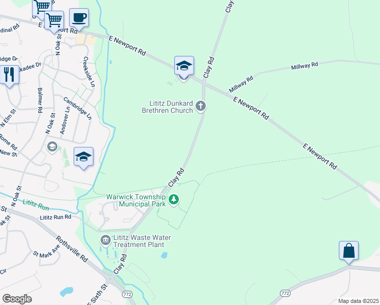 map of restaurants, bars, coffee shops, grocery stores, and more near 314 Clay Road in Lititz