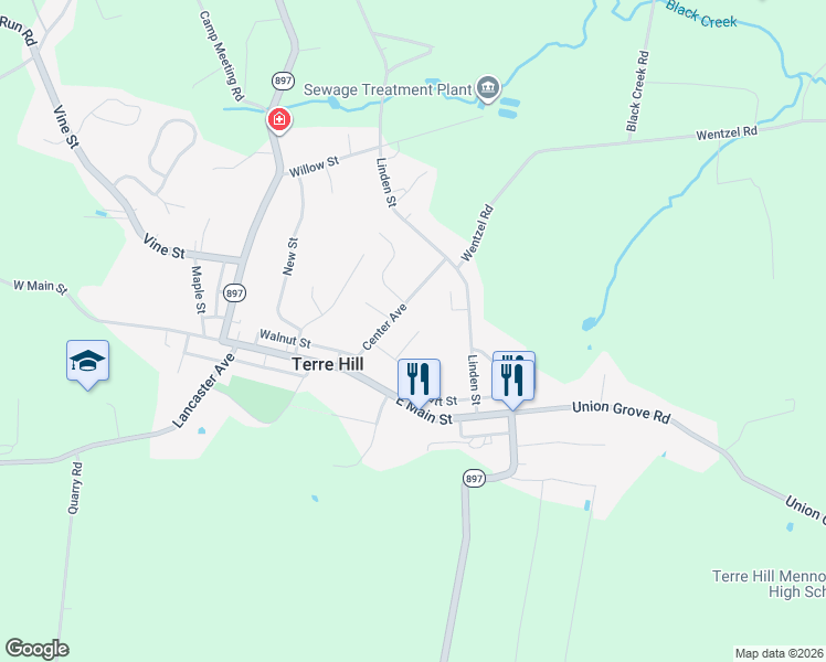 map of restaurants, bars, coffee shops, grocery stores, and more near 104 Lynwood Drive in Terre Hill