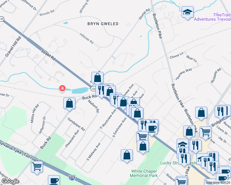map of restaurants, bars, coffee shops, grocery stores, and more near 2 Sienna Place in Feasterville-Trevose
