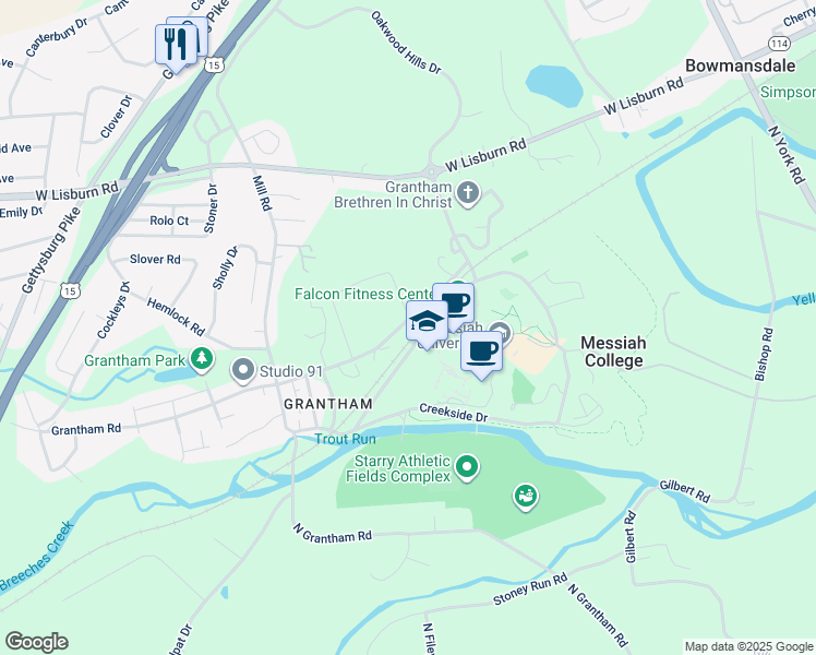 map of restaurants, bars, coffee shops, grocery stores, and more near 515 Grantham Road in Mechanicsburg