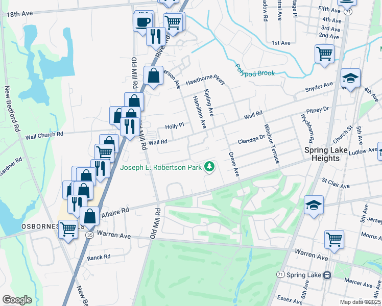 map of restaurants, bars, coffee shops, grocery stores, and more near 1204 Crosby Road in Spring Lake
