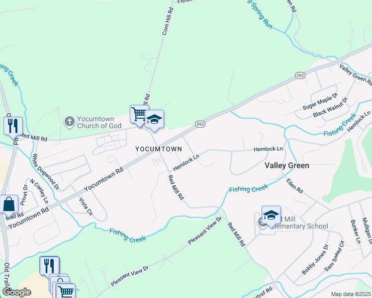 map of restaurants, bars, coffee shops, grocery stores, and more near 25 Killinger Road in Valley Green
