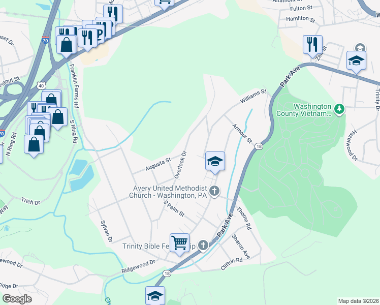 map of restaurants, bars, coffee shops, grocery stores, and more near 181 Dorris Street in Washington