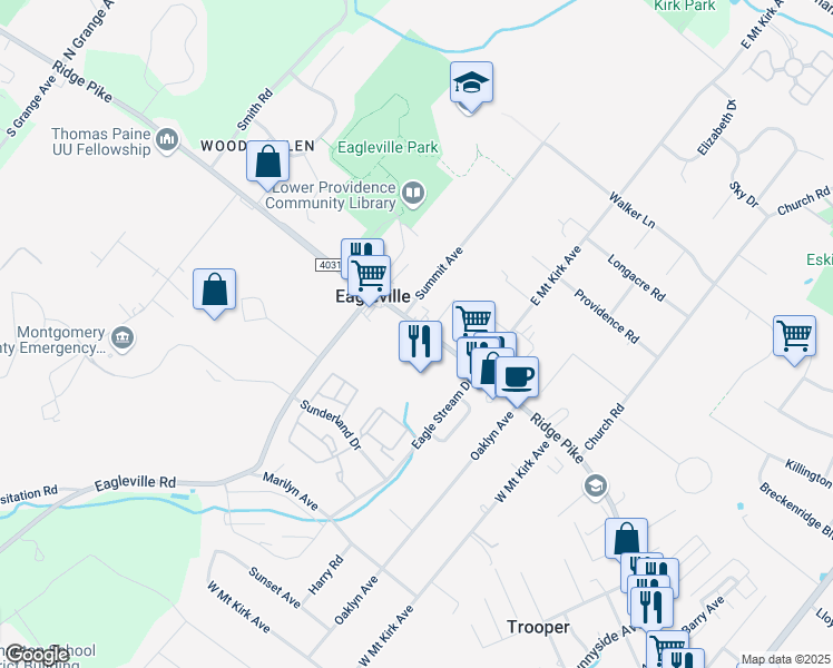map of restaurants, bars, coffee shops, grocery stores, and more near 3232 Ridge Pike in Eagleville