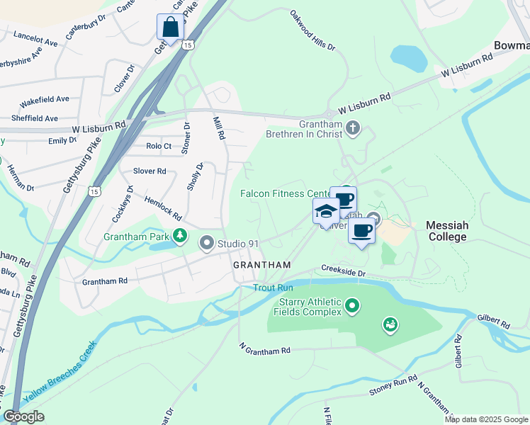 map of restaurants, bars, coffee shops, grocery stores, and more near 606 Grantham Road in Mechanicsburg