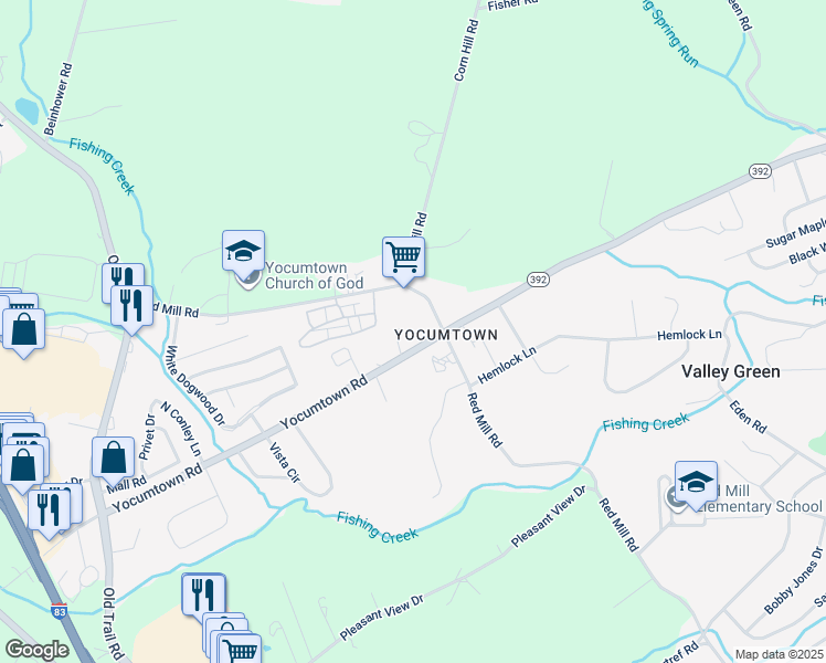 map of restaurants, bars, coffee shops, grocery stores, and more near 1155 Yocumtown Rd in Etters