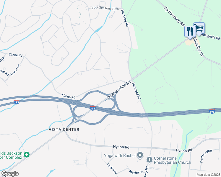 map of restaurants, bars, coffee shops, grocery stores, and more near 580 Eltone Road in Jackson Township