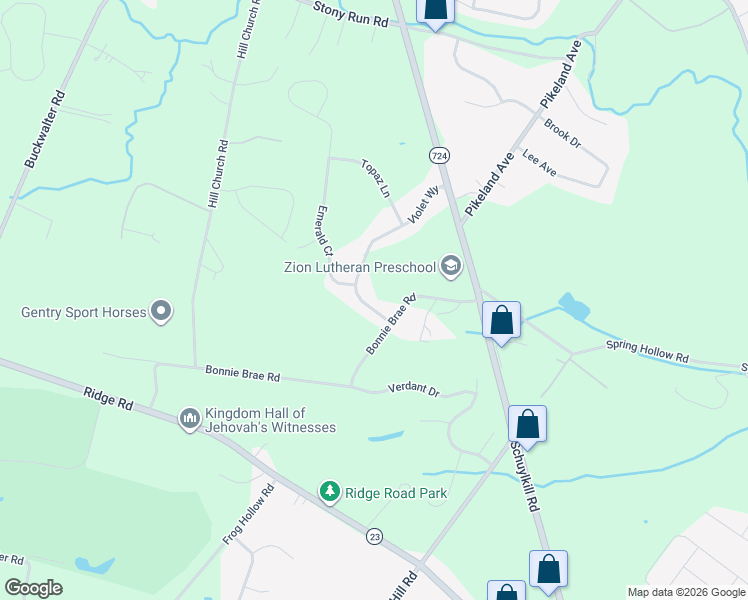 map of restaurants, bars, coffee shops, grocery stores, and more near 137 Violet Way in Phoenixville