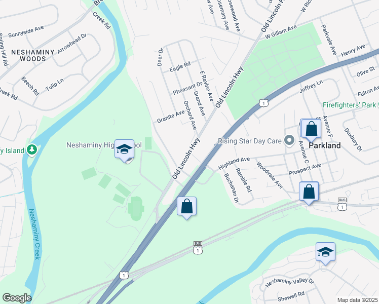 map of restaurants, bars, coffee shops, grocery stores, and more near 1796 Old Lincoln Highway in Langhorne