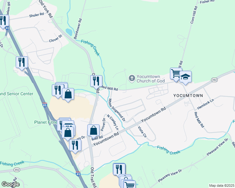 map of restaurants, bars, coffee shops, grocery stores, and more near 73 Red Mill Road in Goldsboro