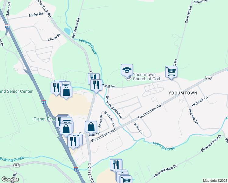 map of restaurants, bars, coffee shops, grocery stores, and more near 77 Red Mill Road in Goldsboro