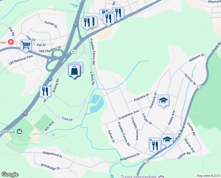 map of restaurants, bars, coffee shops, grocery stores, and more near 314 Franklin Farms Road in Washington