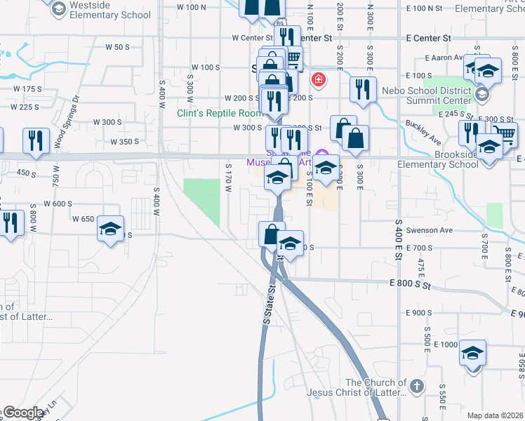 map of restaurants, bars, coffee shops, grocery stores, and more near 670 South Main Street in Springville