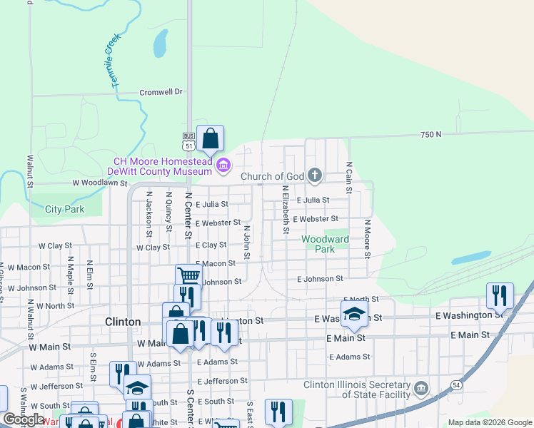 map of restaurants, bars, coffee shops, grocery stores, and more near 212 Water Street in Clinton