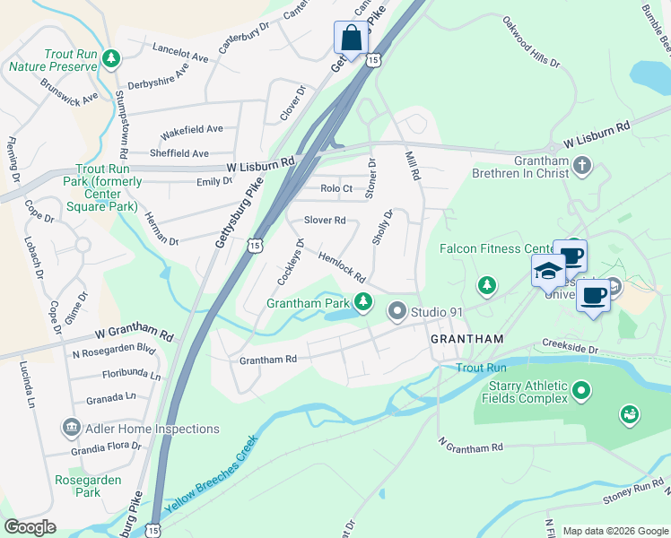 map of restaurants, bars, coffee shops, grocery stores, and more near 208 Hemlock Road in Mechanicsburg