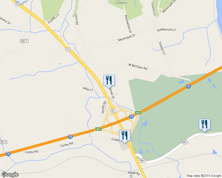 map of restaurants, bars, coffee shops, grocery stores, and more near 219 Sylvan Drive in Belle Vernon