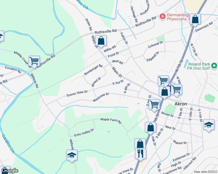 map of restaurants, bars, coffee shops, grocery stores, and more near 37 3rd Street in Akron