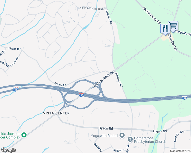 map of restaurants, bars, coffee shops, grocery stores, and more near 580 Eltone Road in Jackson Township