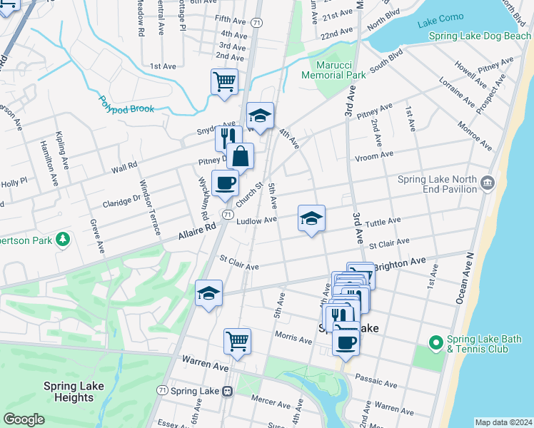 map of restaurants, bars, coffee shops, grocery stores, and more near 1901 5th Avenue in Spring Lake