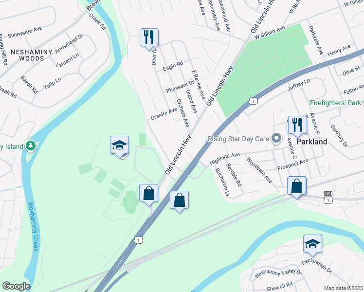 map of restaurants, bars, coffee shops, grocery stores, and more near 1826 Old Lincoln Highway in Langhorne