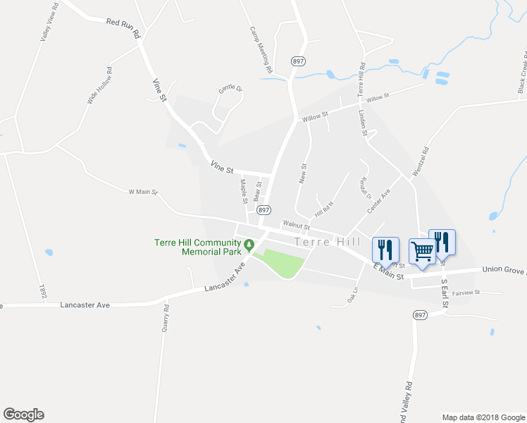 map of restaurants, bars, coffee shops, grocery stores, and more near 301 Broad Street in East Earl